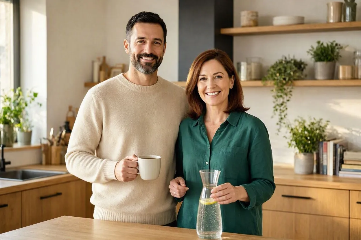 Illustrative stock photograph of a sober couple sharing a relaxed moment at home